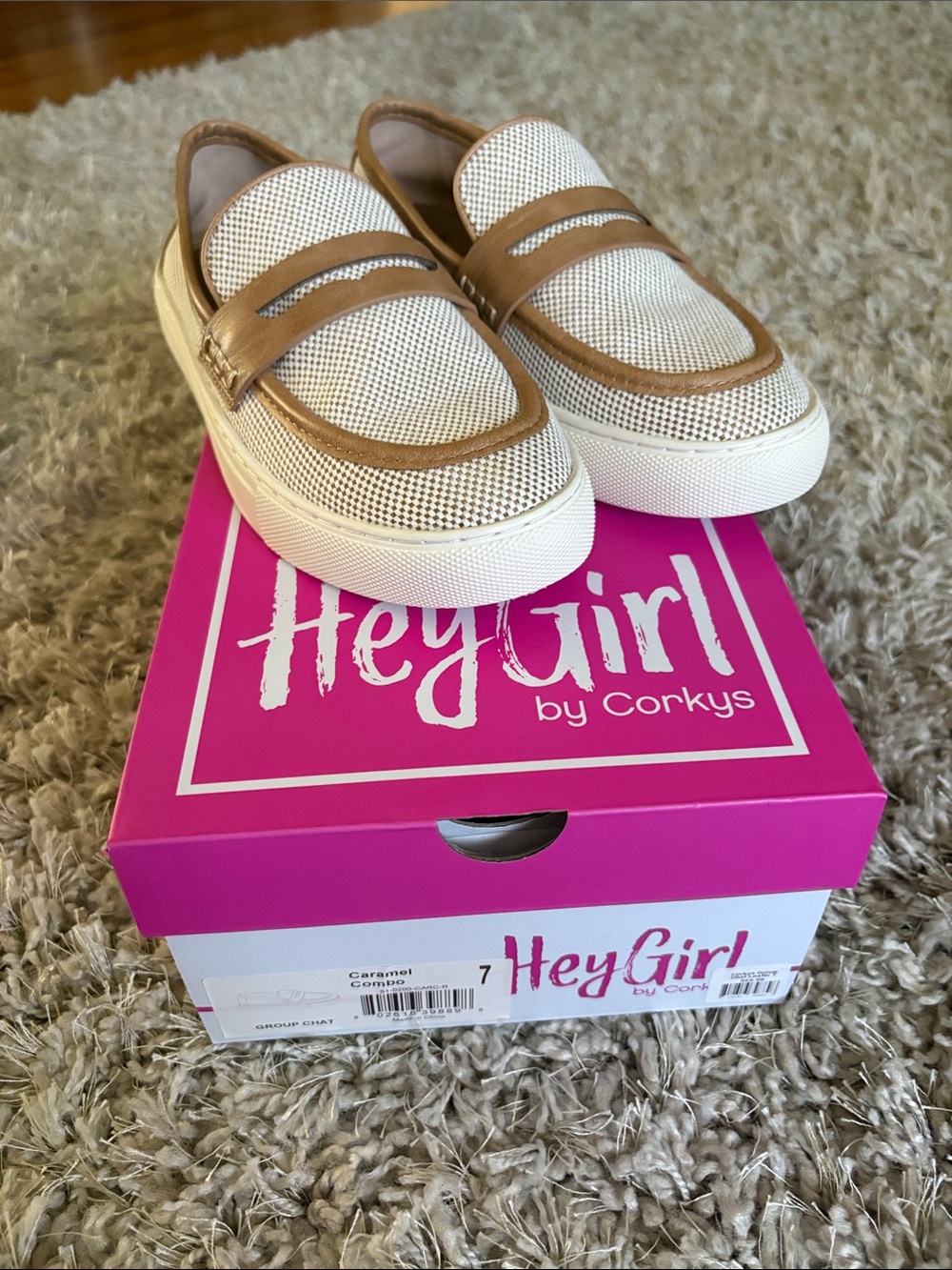 Women’s Caramel and White Slip-On Loafers